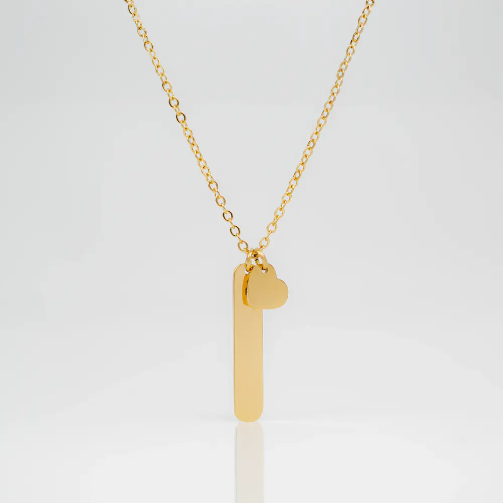 Collar Medalla Rectangular y Dije Corazón Dorado Personalizable