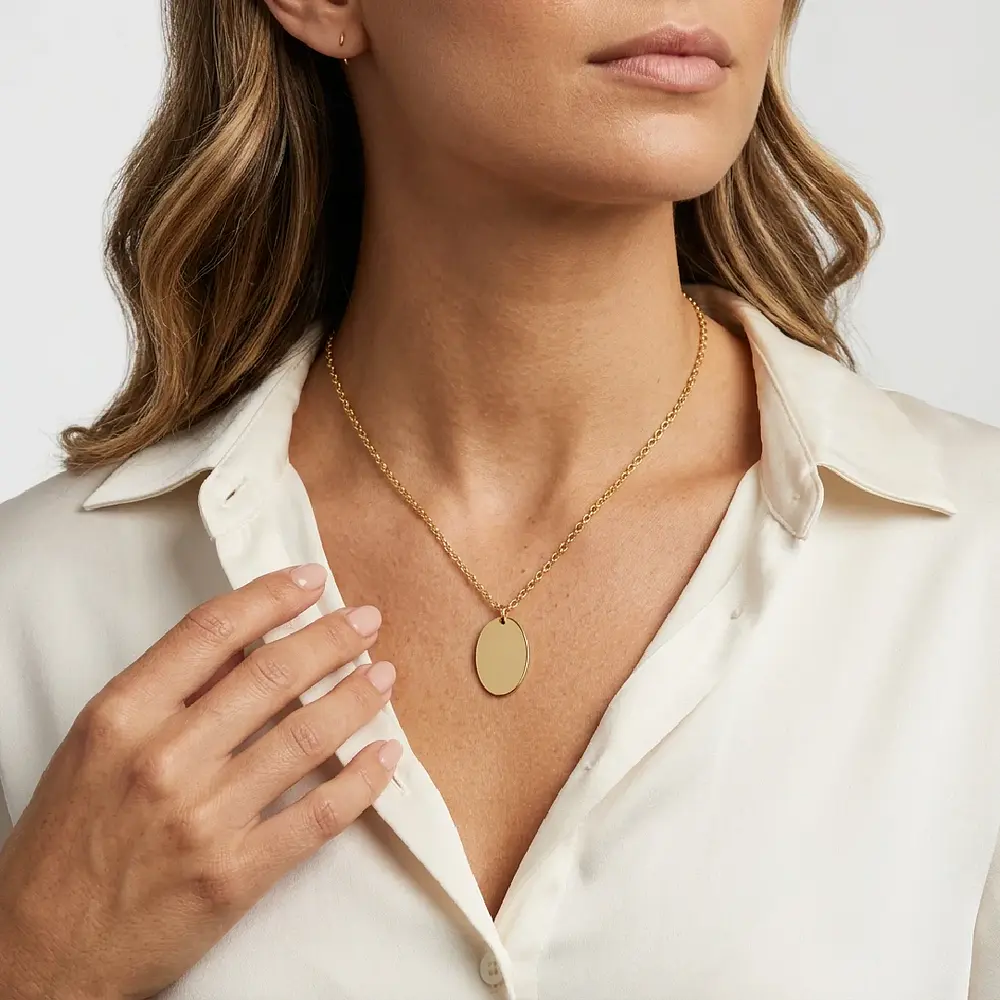 Collar Medalla Ovalada Dorado Personalizable