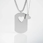 Collar Medalla Militar y Dije Corazón Plateado Para Pareja Personalizable