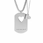 Collar Medalla Militar y Dije Corazón Plateado Para Pareja Personalizable