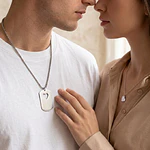 Collar Medalla Militar y Dije Corazón Plateado Para Pareja Personalizable