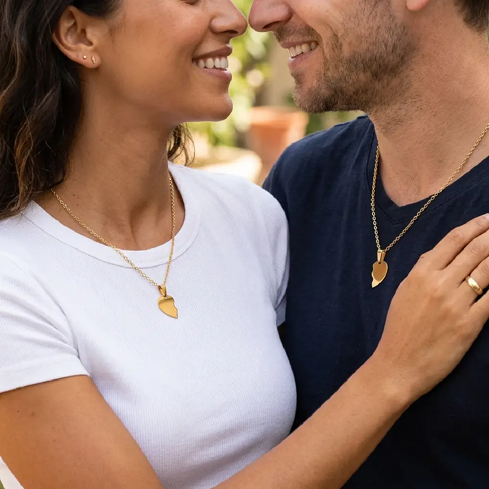 Collar Medalla Corazón Para Parejas Personalizable