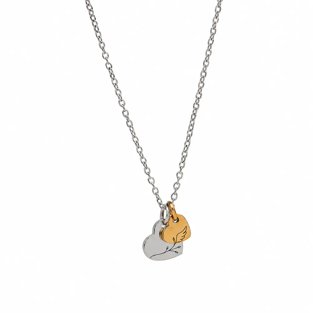 Collar Medalla Corazón Plateado y Dije Corazón Dorado Personalizable