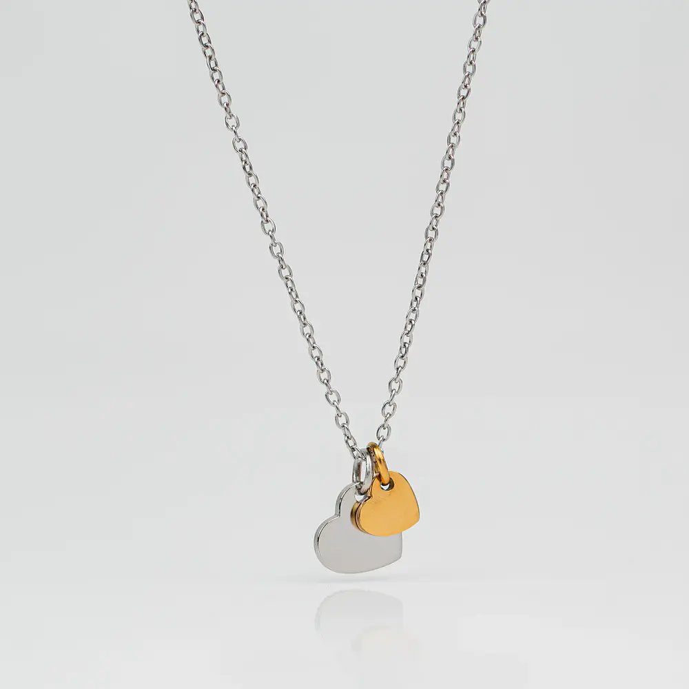 Collar Medalla Corazón Plateado y Dije Corazón Dorado Personalizable