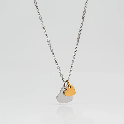 Collar Medalla Corazón Plateado y Dije Corazón Dorado Personalizable
