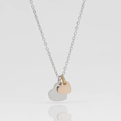 Collar Medalla Corazón Plateado y Dije Corazón Oro Rosa Personalizable