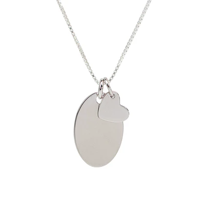 Collar medalla ovalada y dije corazón pequeño personalizable chapado en plata S925