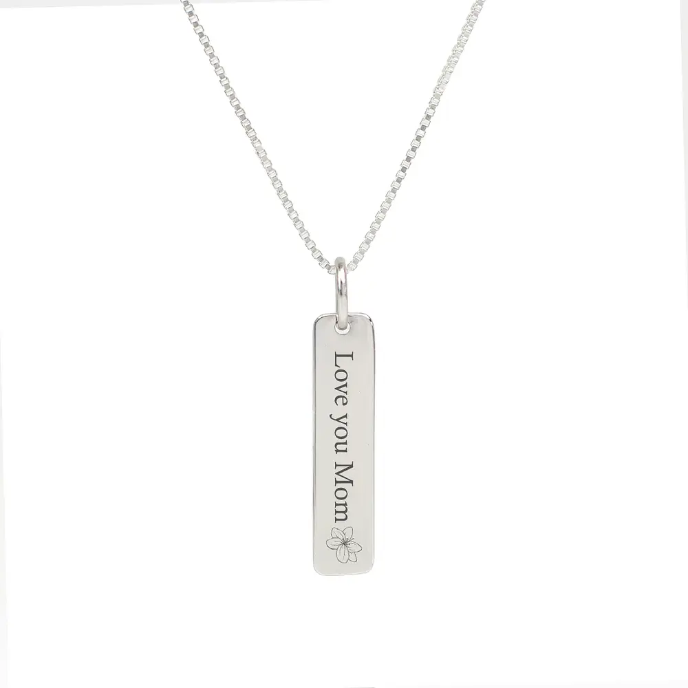 Collar medalla barra pequeña personalizable chapado en plata S925