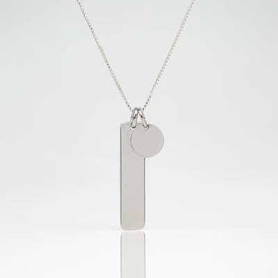 Collar medalla barra y dije circular pequeño personalizable hapado en plata S925