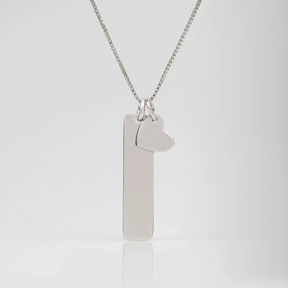 Collar medalla barra y dije corazón pequeño personalizable 
