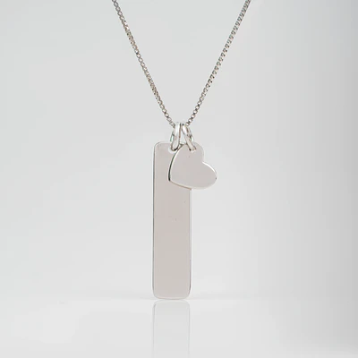 Collar medalla barra y dije corazón pequeño personalizable 