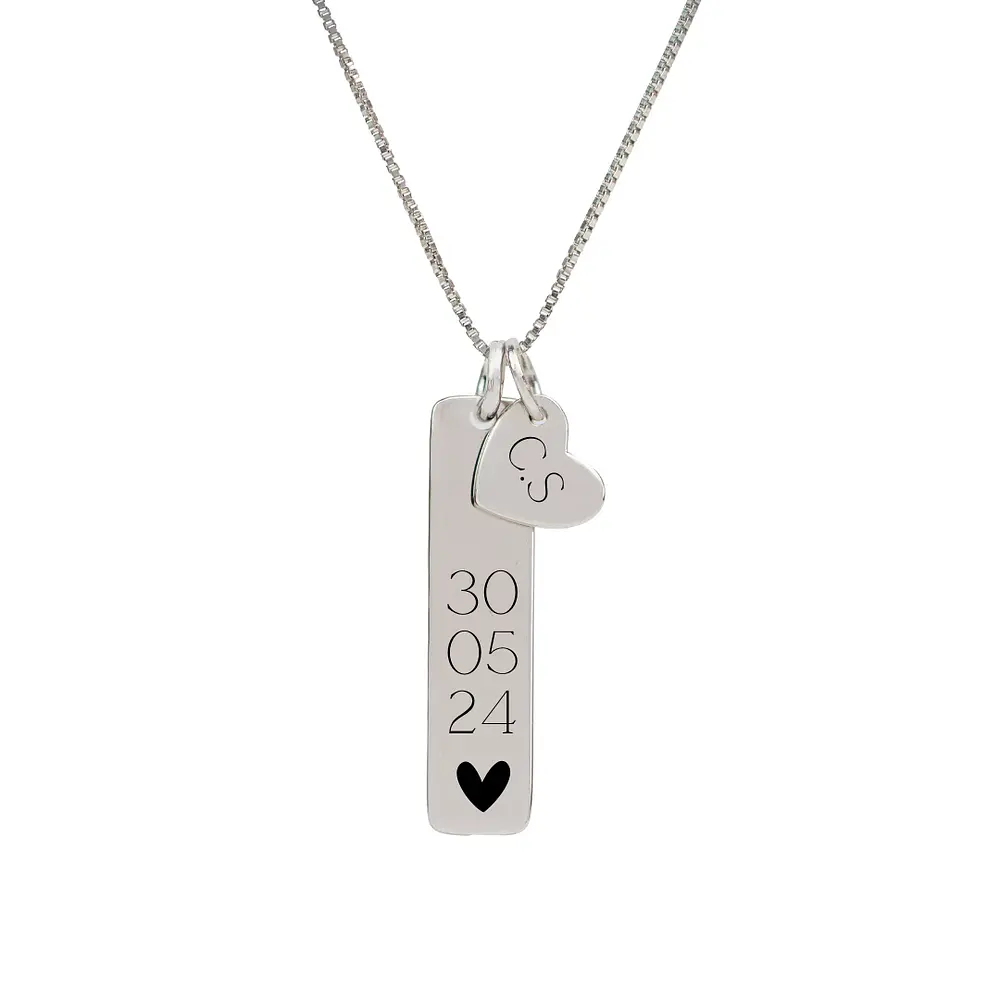 Collar medalla barra y dije corazón pequeño personalizable 