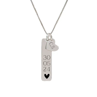 Collar medalla barra y dije corazón pequeño personalizable 