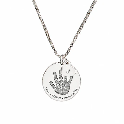 Collar medalla circular y dije corazón pequeño personalizable chapado en plata S925