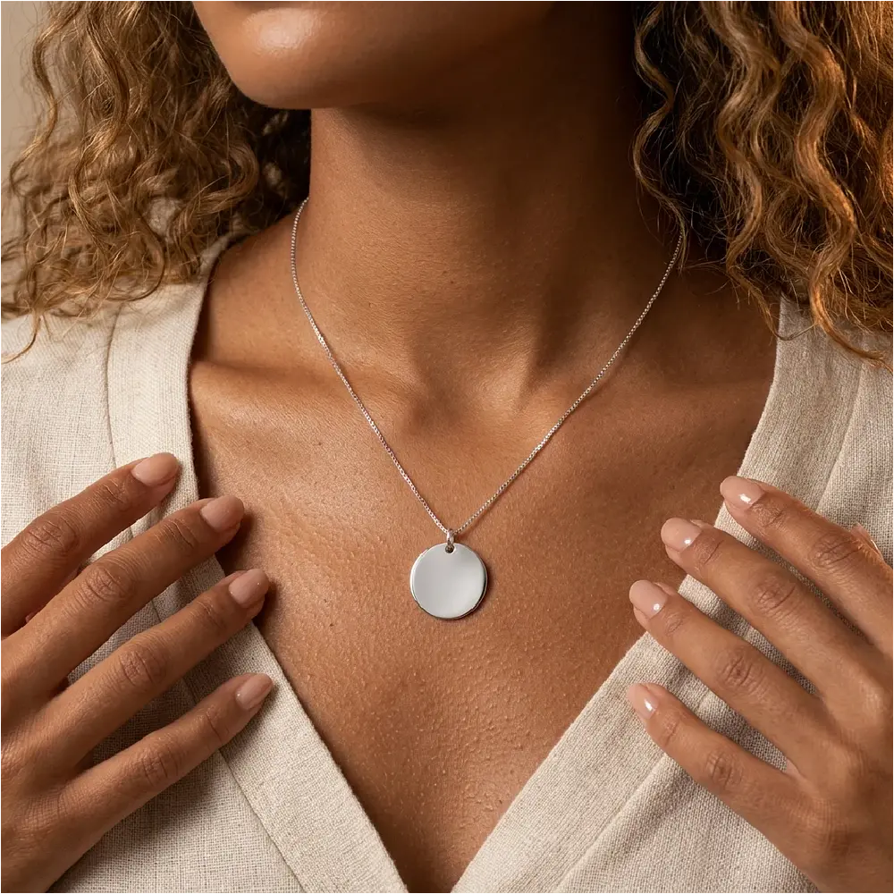 Collar medalla circular 18 mm personalizable chapada en plata S925
