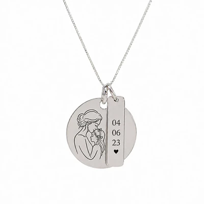 Collar medalla circular y barra personalizable chapada en plata S925