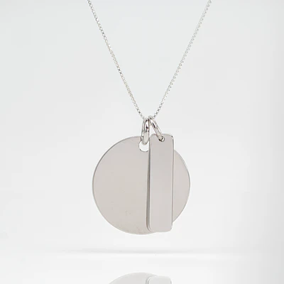 Collar medalla circular y barra personalizable chapada en plata S925