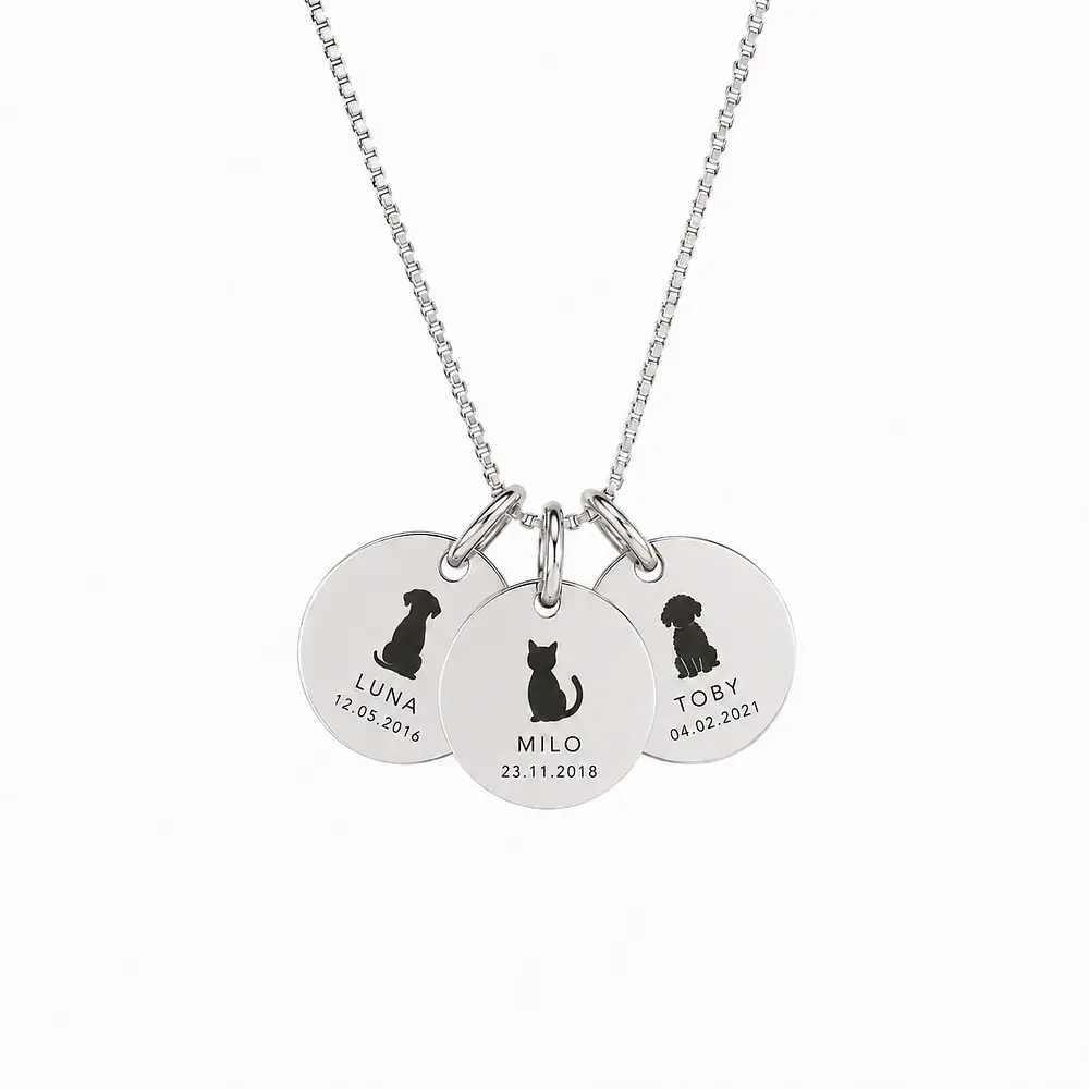 Collar medalla triple circular pequeña personalizable chapada en plata S925