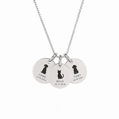 Collar medalla triple circular pequeña personalizable chapada en plata S925