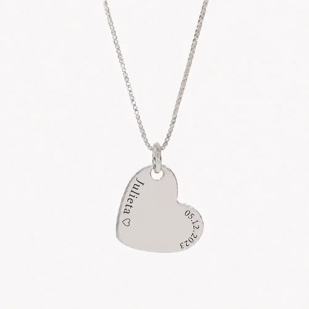 Collar medalla corazón personalizable chapado en plata S925