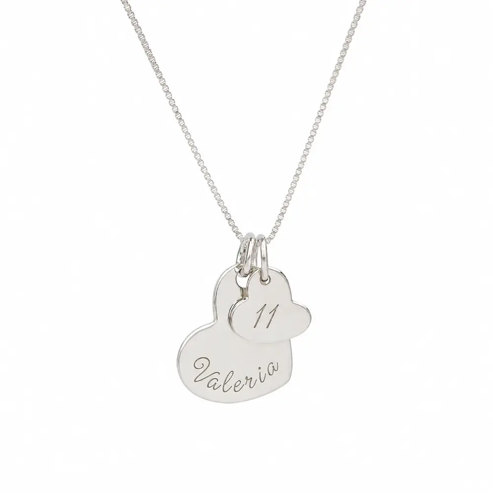 Collar medalla corazón y dije corazón pequeño personalizable chapado en plata S925
