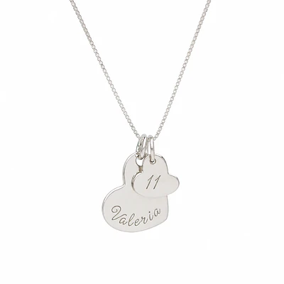 Collar medalla corazón y dije corazón pequeño personalizable chapado en plata S925
