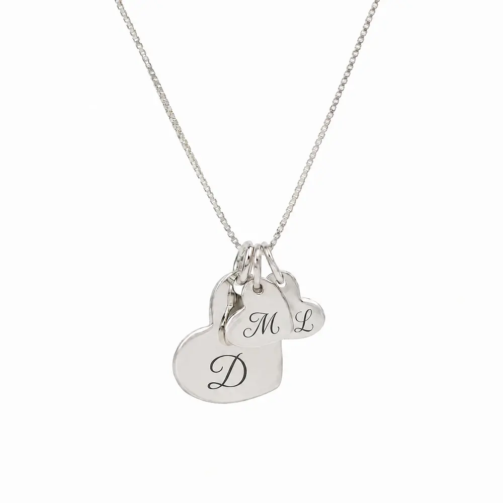 Collar medalla corazón y dije corazón pequeño personalizable chapado en plata S925