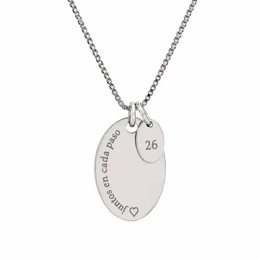 Collar medalla ovalada y dije ovalado pequeño  personalizable chapado en plata S925