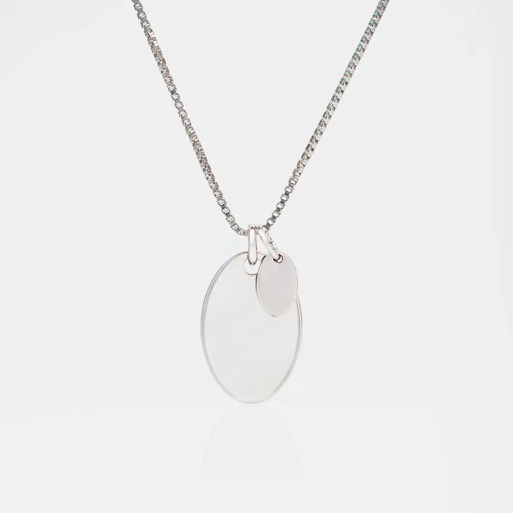 Collar medalla ovalada y dije ovalado pequeño  personalizable chapado en plata S925
