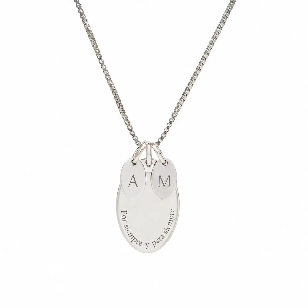Collar medalla ovalada y dije ovalado pequeño  personalizable chapado en plata S925