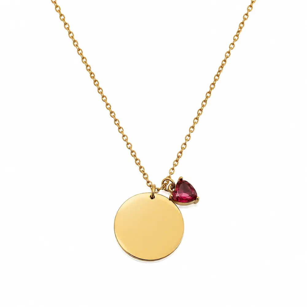 Collar medalla circular 15mm con dije de corazón personalizable 