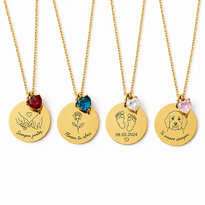 Collar medalla circular 15mm con dije de corazón personalizable 