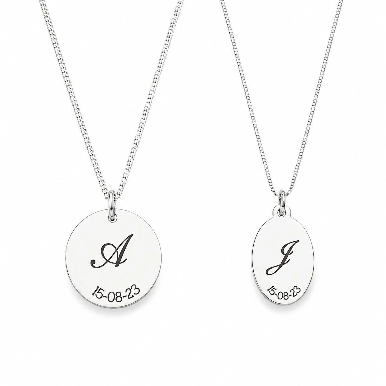 Kit Collares Medalla Circular y Ovalada Para Parejas Personalizables Plata S925