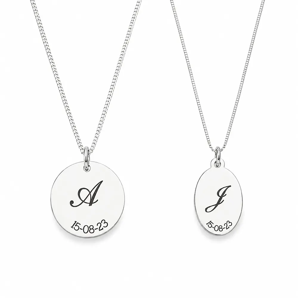 Kit Collares Medalla Circular y Ovalada Para Parejas Personalizables Plata S925