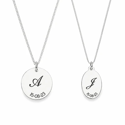 Kit Collares Medalla Circular y Ovalada Para Parejas Personalizables Plata S925