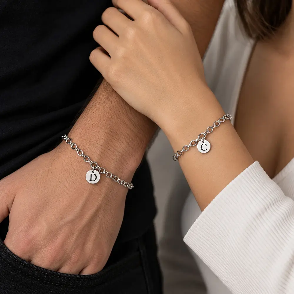 Kit pulseras eslabonadas con dije personalizable para parejas