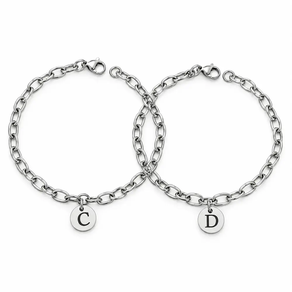 Kit pulseras eslabonadas con dije personalizable para parejas