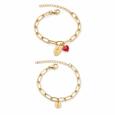 Kit pulseras eslabonadas con dije personalizable y corazón para parejas