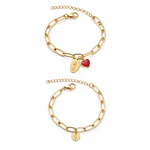 Kit pulseras eslabonadas con dije personalizable y corazón para parejas