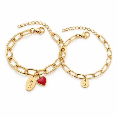Kit pulseras eslabonadas con dije personalizable y corazón para parejas