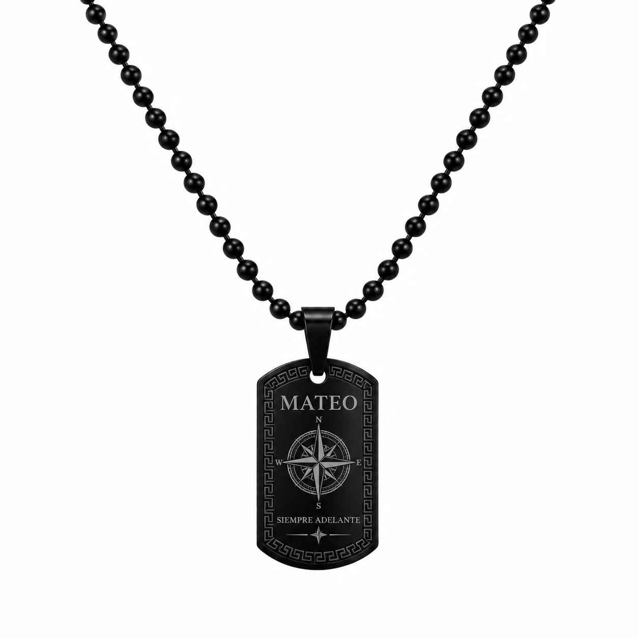 Collar placa militar negra con cadena de esferas personalizable