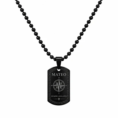 Collar placa militar negra con cadena de esferas personalizable