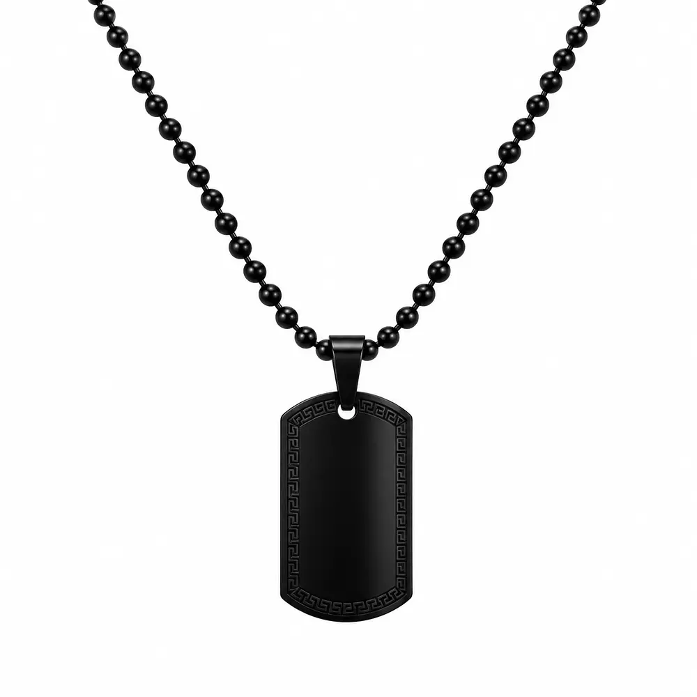 Collar placa militar negra con cadena de esferas personalizable