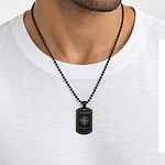 Collar placa militar negra con cadena de esferas personalizable