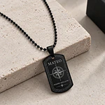 Collar placa militar negra con cadena de esferas personalizable
