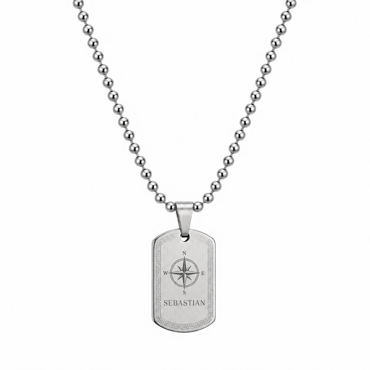 Collar placa militar plateada con cadena de esferas personalizable