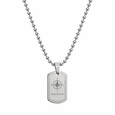 Collar placa militar plateada con cadena de esferas personalizable