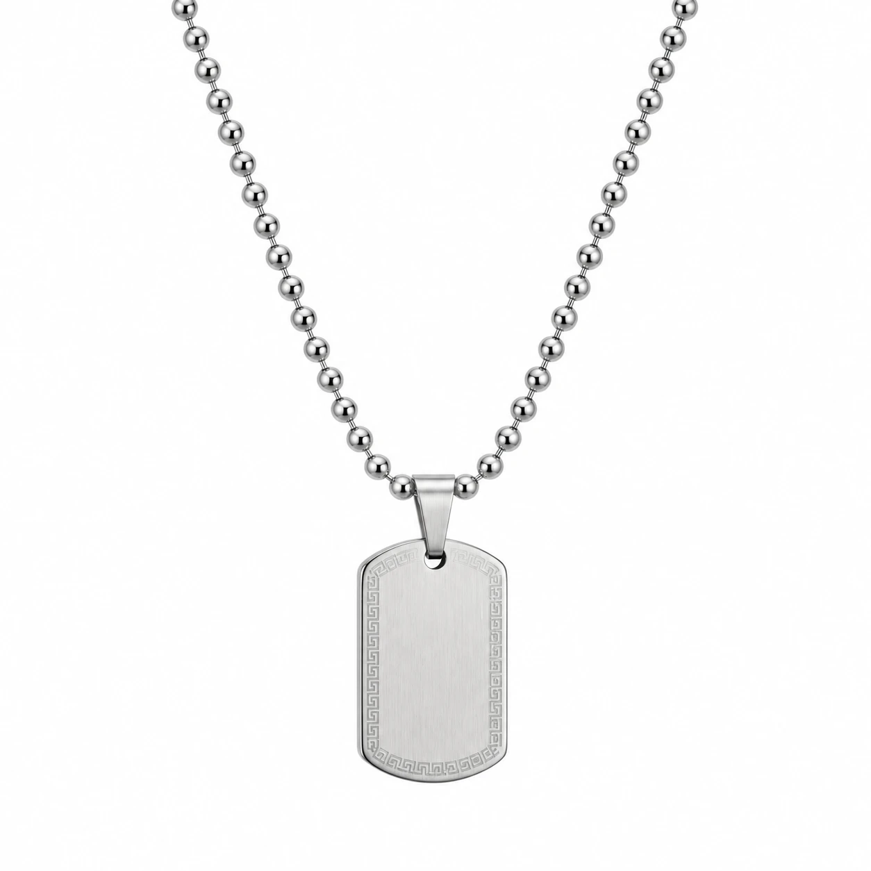 Collar placa militar plateada con cadena de esferas personalizable