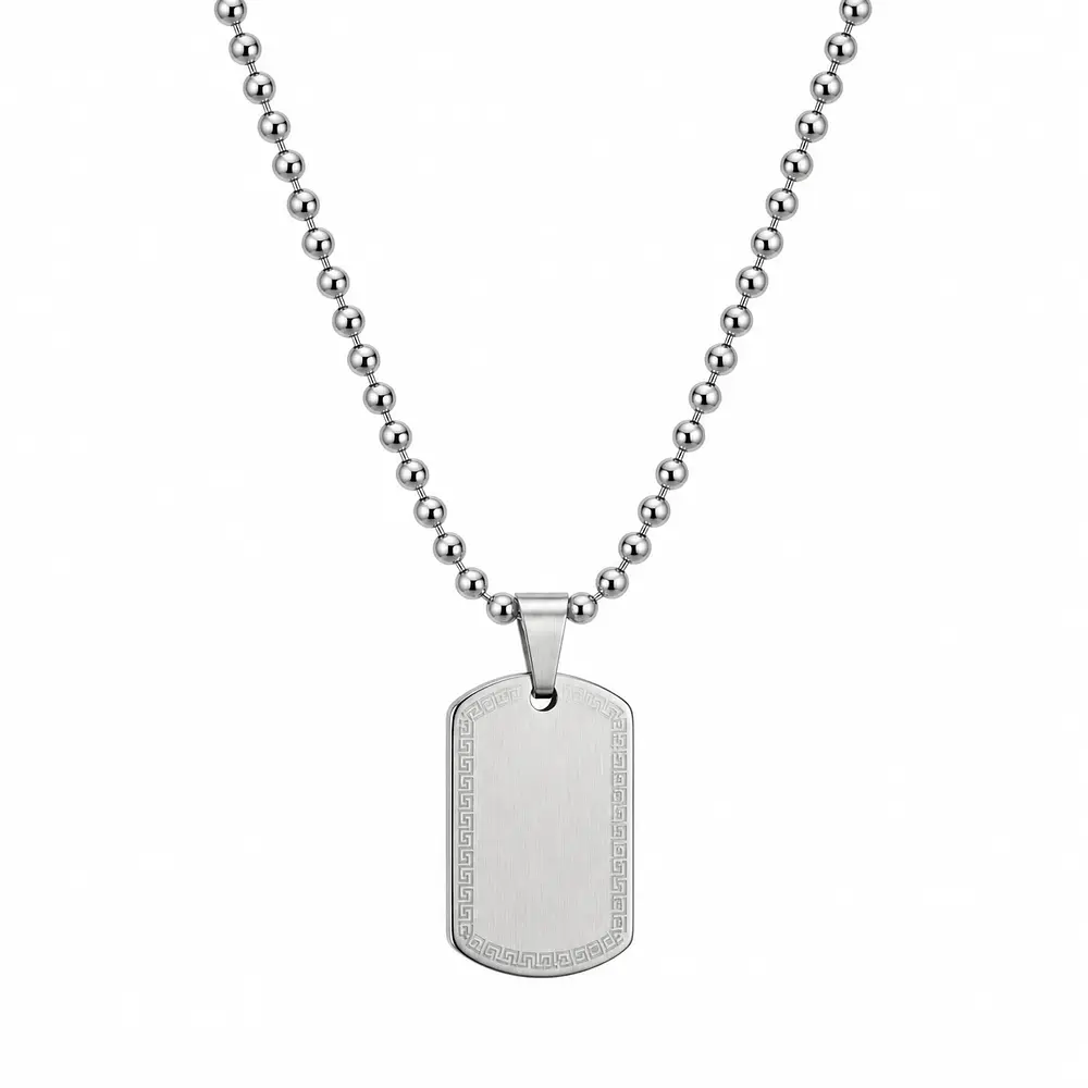 Collar placa militar plateada con cadena de esferas personalizable