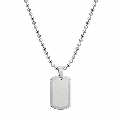 Collar placa militar plateada con cadena de esferas personalizable